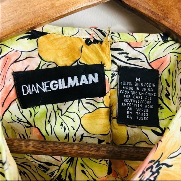 Diane Gilman Floral Print Top - Yellow, Pink, Green - Picture 7 of 8
